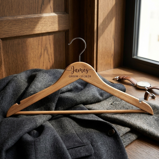 Personalised Engraved Wooden Wedding Hanger - Uncharted Laser